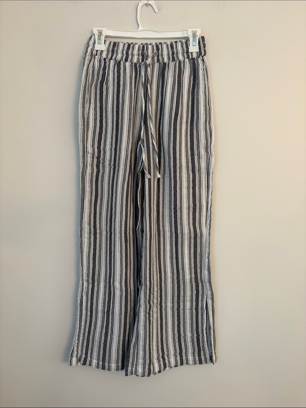 Pact Navy & White Striped High Rise Drawstring Wide Leg Soft Pant Size Small
